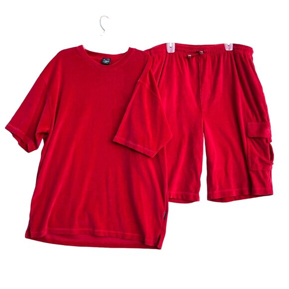 Stardom 2XL Red Shirt & Shorts Set‎ Mens Velour Velvet Streetwear 90's Y2K READ